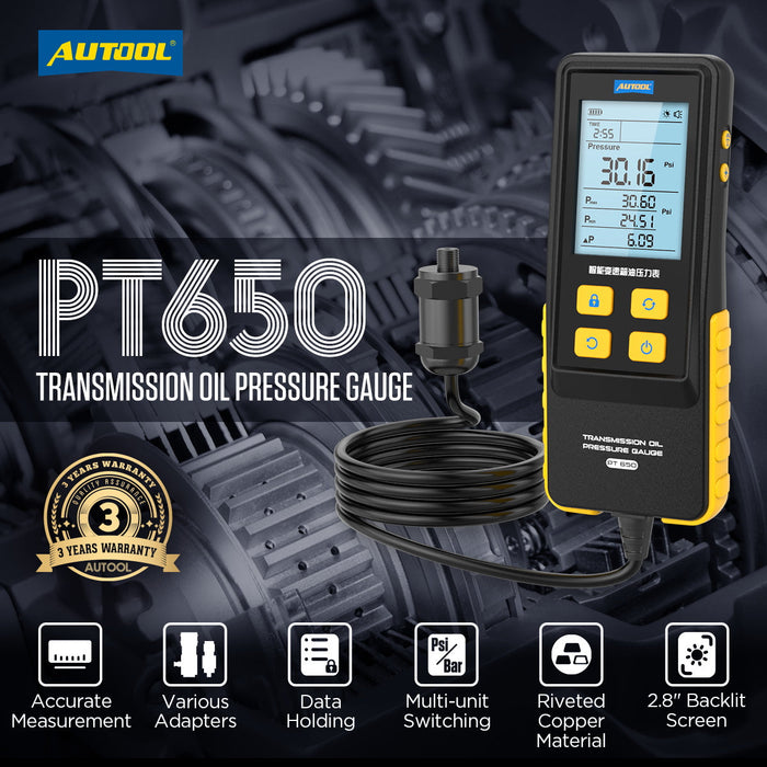 AUTOOL PT650 ATF Exchanger Transmission Oil Pressure Gauge 0-426 PSI Digital Display Automotive Tool for Motorcycle Car Truck Autool