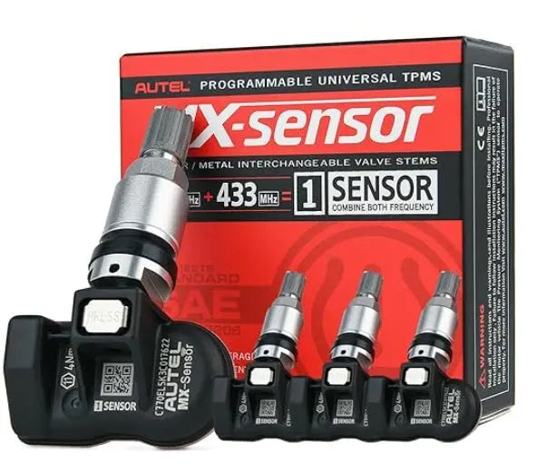 Autel MaxiTPMS 315MHz/433MHz 2 in 1 with TPMS Tool MX-Sensor Programmable fit Tire Pressure Monitoring OEM TPMS Sensors Press-in Metal Valves,Pack of 4PC Sensors Autel