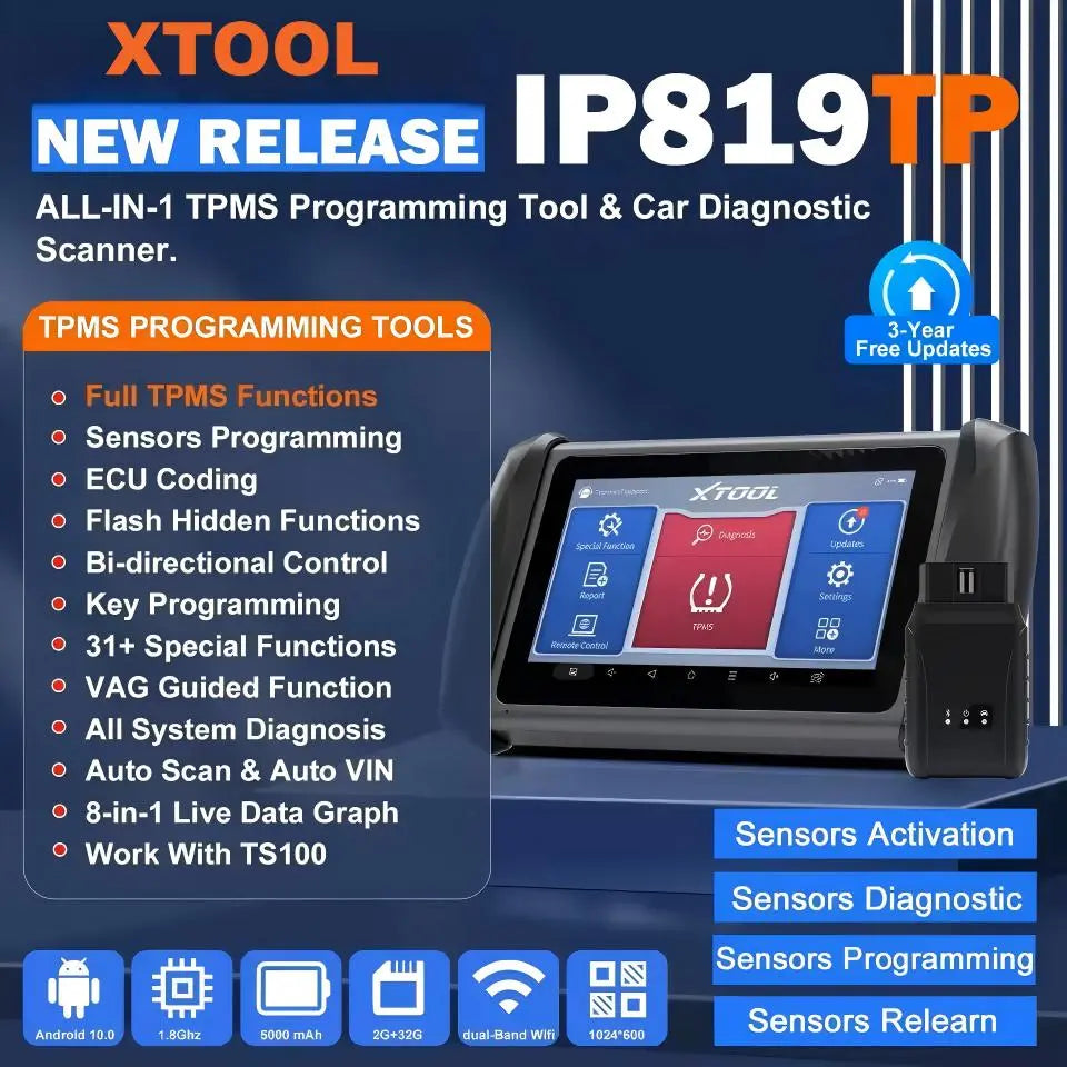 XTOOL IP819TP Car Diagnostic Scan tool, Key Coding, TPMS Tool Xtool