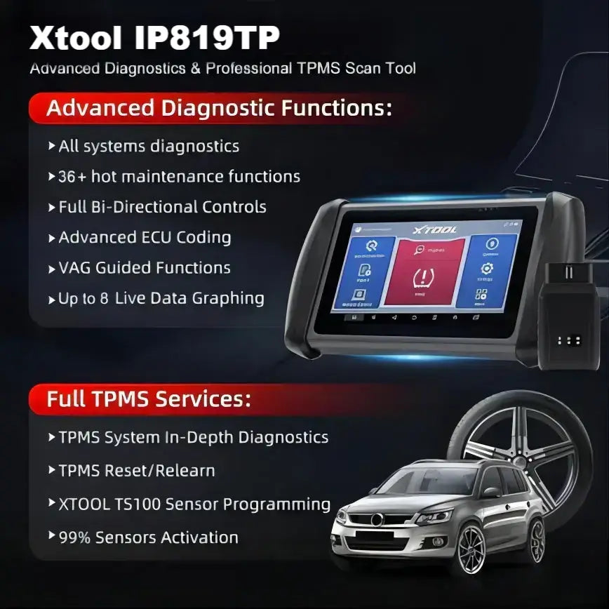 XTOOL IP819TP Car Diagnostic Scan tool, Key Coding, TPMS Tool Xtool