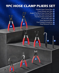 9 Piece Hose Clamp Plier Set For Fuel Oil Water Brake and Cooling FairTools
