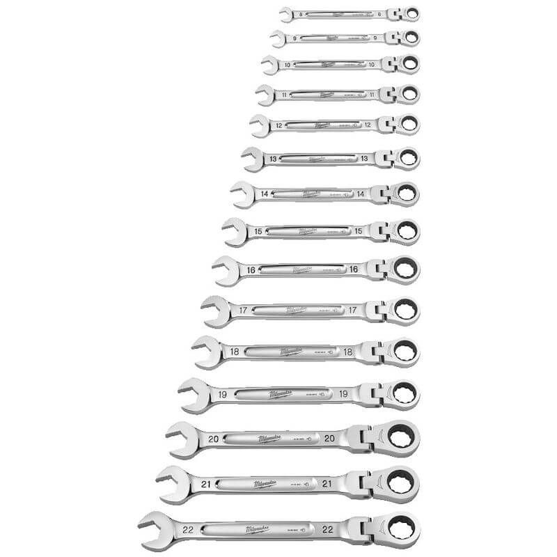 Milwaukee 15 Piece MaxBite Metric Flex Head Ratcheting Combination Spanner Set FairTools