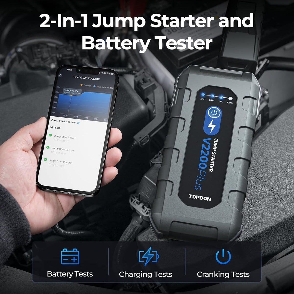 Topdon V2200 Plus Portable Jump Starter And Battery Tester And Analyzer Topdon