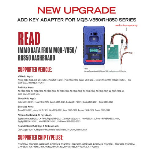 AUTEL APB131 Adapter for VW MQB V850 RH850 Audi BCM2 Ford Nissan B18 Works with Autel IM508 IM508S IM608 IM608 Pro OTOFIX IM1 IM2 Autel