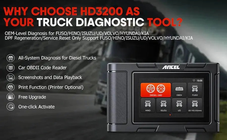 Ancel HD3200 Heavy Duty Truck Scan Tool All System 12V/24V 2in1 Cars and Trucks - FairTools