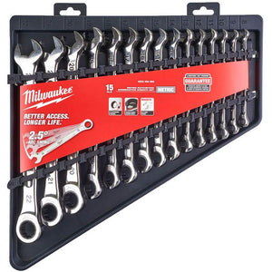 Milwaukee 15 Piece Max Bite Metric Ratcheting Combination Spanner Set