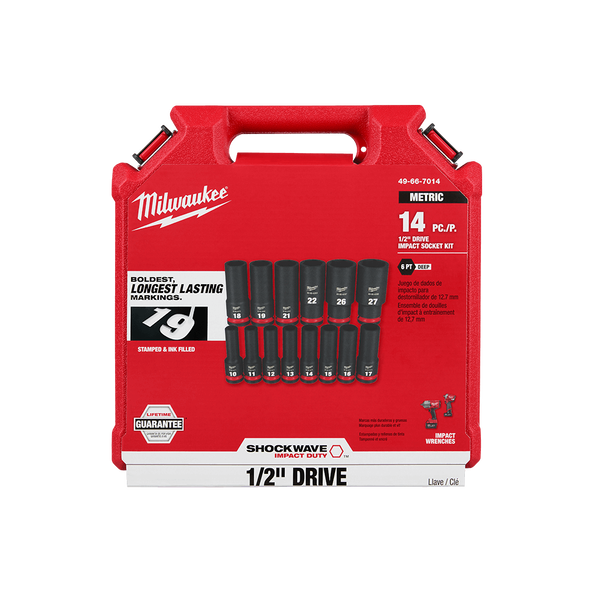 Milwaukee Shockwave 1/2" Drive 14pc Metric Deep 6 Point Impact Socket Set Milwaukee