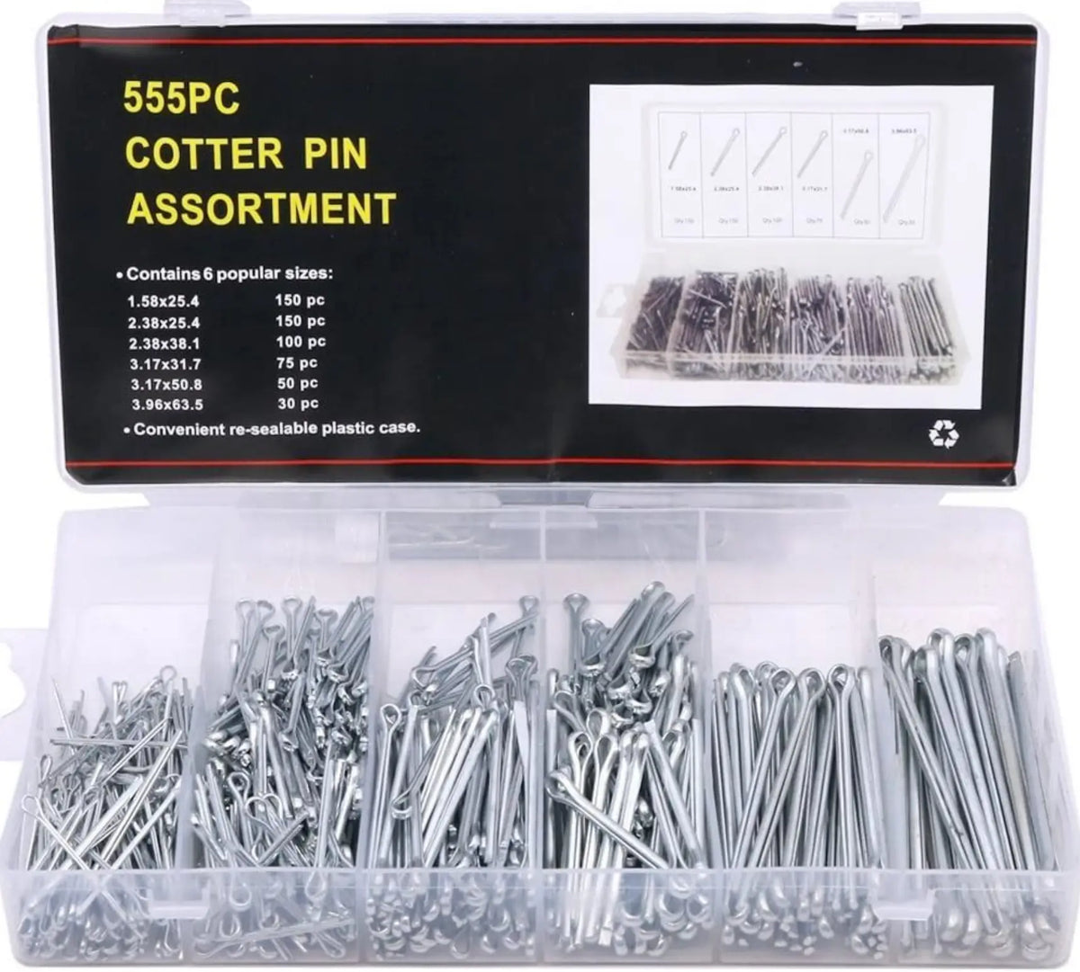 555Pcs Split Pin Heavy Duty Zinc Plated Cotter Pin Assortment Kit - FairTools