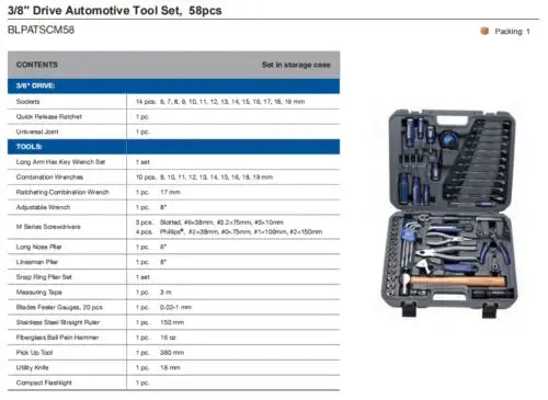 Blue point 3/8 Drive Automotive Tool Set, 58pcs BLPATSCM58 - FairTools