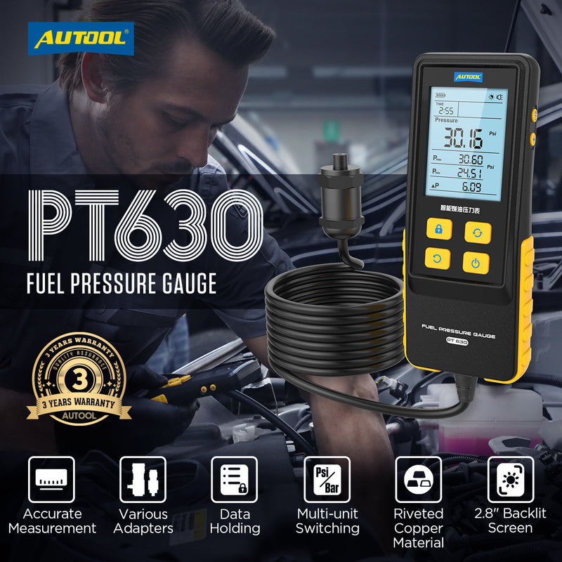 AUTOOL PT630 Automobile Fuel Pressure Gauge 0-426 PSI Digital Display Automotive Tool for Motorcycle Car Truck Autool
