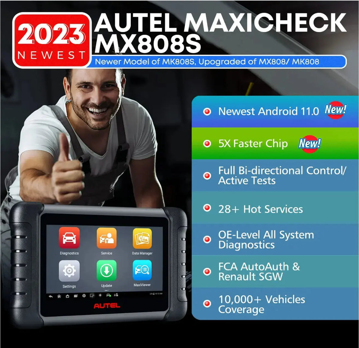 Autel MaxiCheck MX808S OBD2 Scanner: 2023 Full Bidirectional Diagnostic Scan Tool, MaxiCOM MK808S MP808S, Upgraded of MX808 MK808 - FairTools
