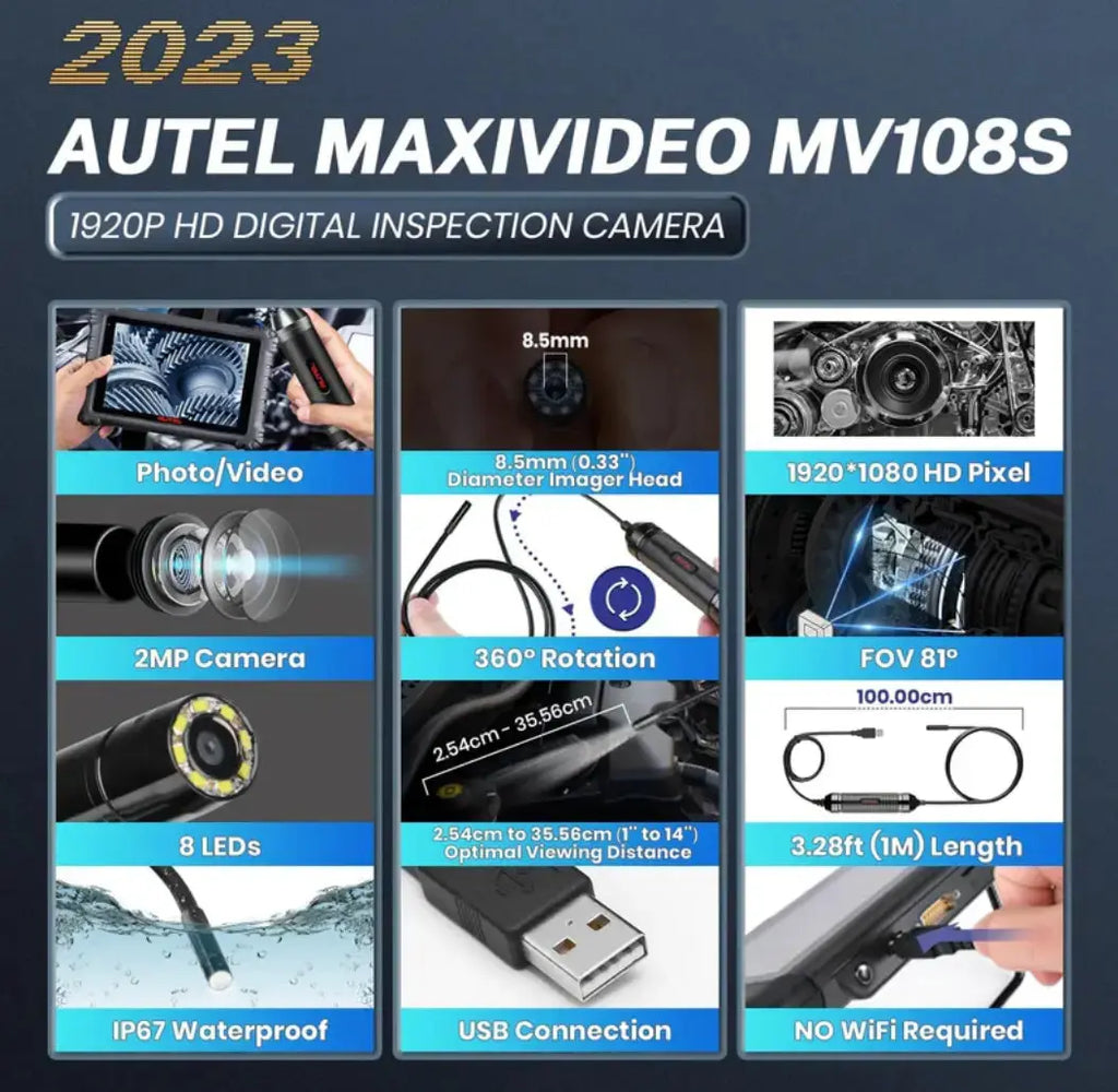 Autool Inspection Camera Autel MaxiVideo MV108S Borescope Inspection Camera 2023 Endoscope ...