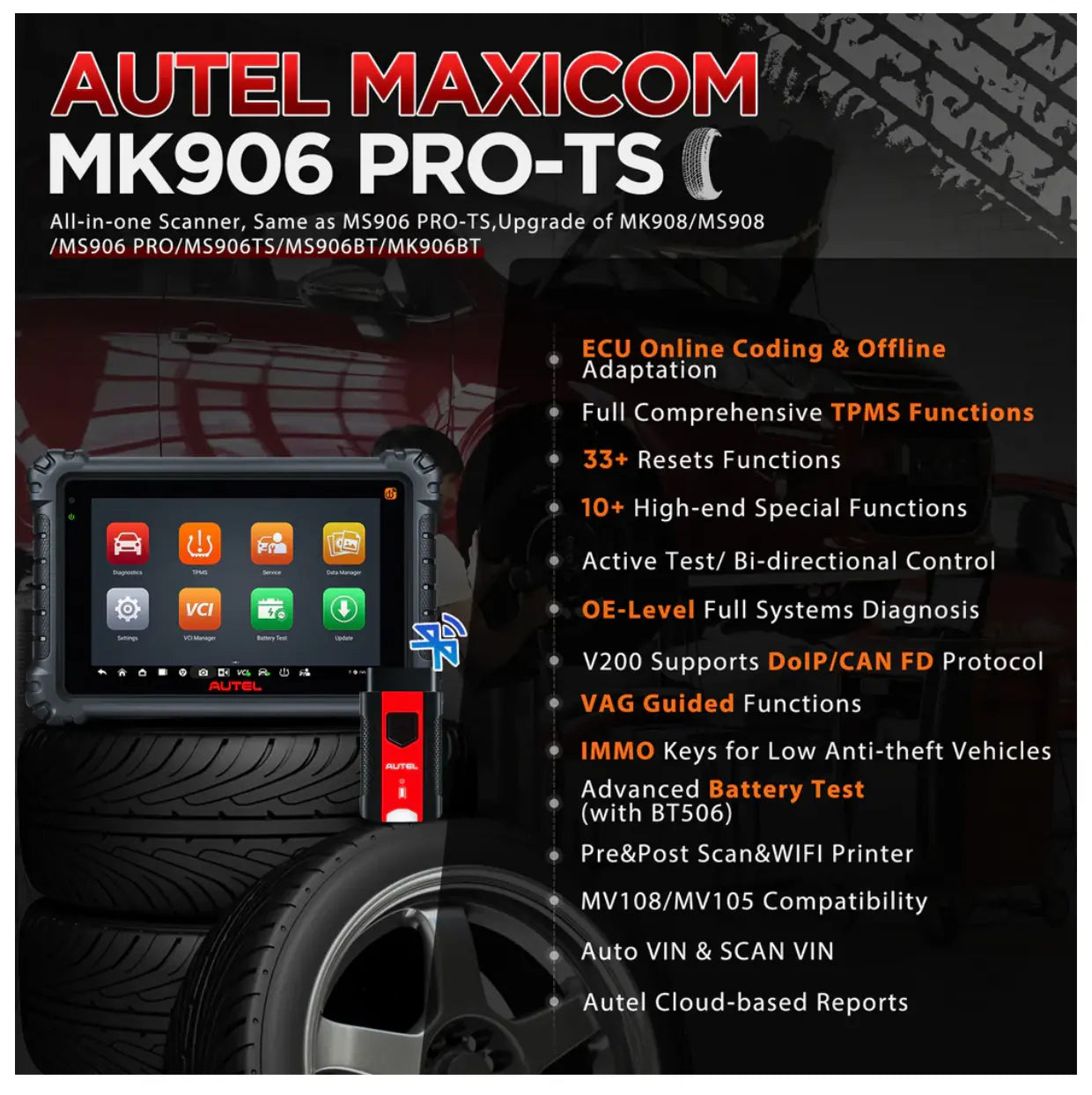 Autel Maxicom Maxisys MK906PRO TS OBD2 Scanner Car – FairTools