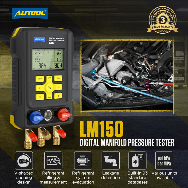 AUTOOL LM150 Digital 3 Way Full Kit Auto A/C Pressure Gauges Refrigerant Manifold Gauge Manometer Autool