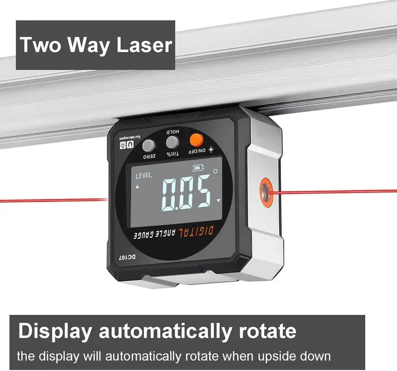 Digital Angle Finder with Electronic Laser, Protractor Inclinometer Level Ruler USB Rechargeable - FairTools