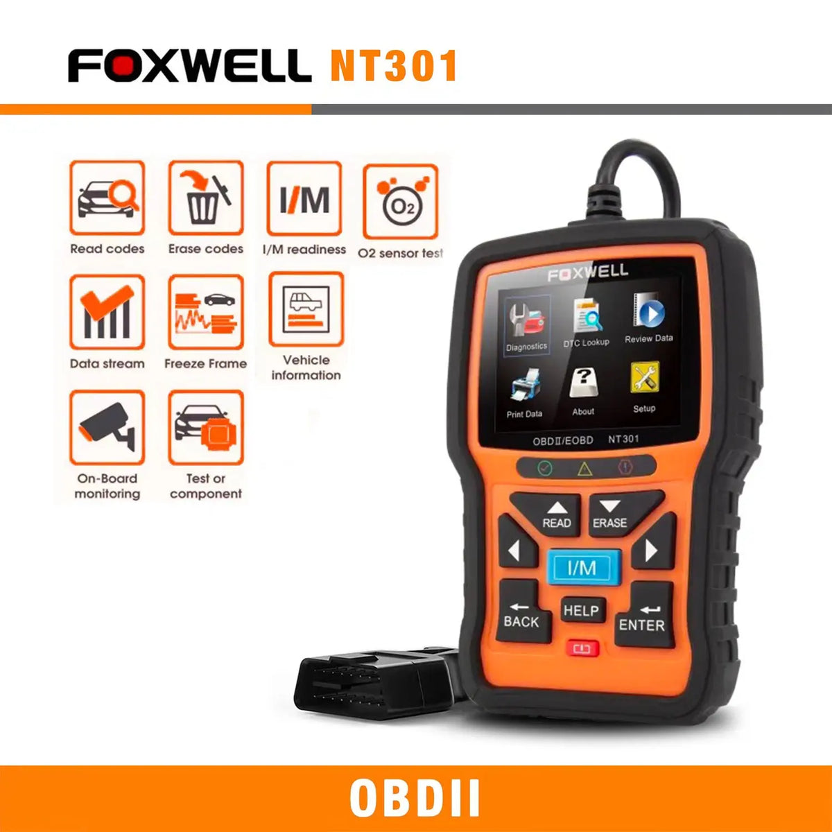 Foxwell NT301 OBD2 DTC Scanner Live Data Car Diagnosis Scan Tool Foxwell