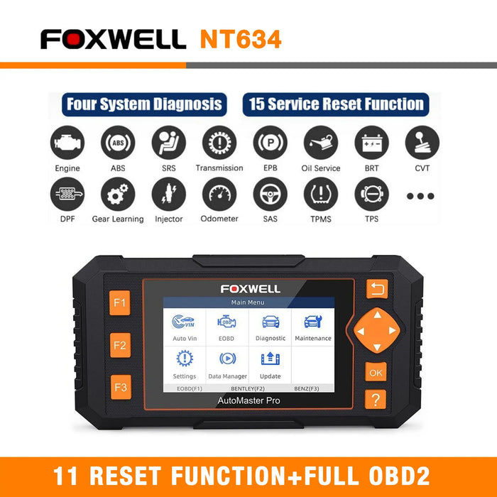 Foxwell Scanner NT634 Obd2 Scan Tool Automotive Code Reader 4 Systems Diagnostic Tool Foxwell