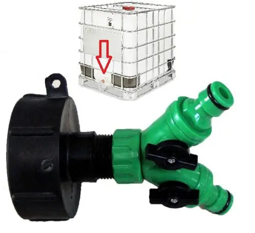 IBC 1000l water tank adapter with 2-way splitter for garden hose FairTools