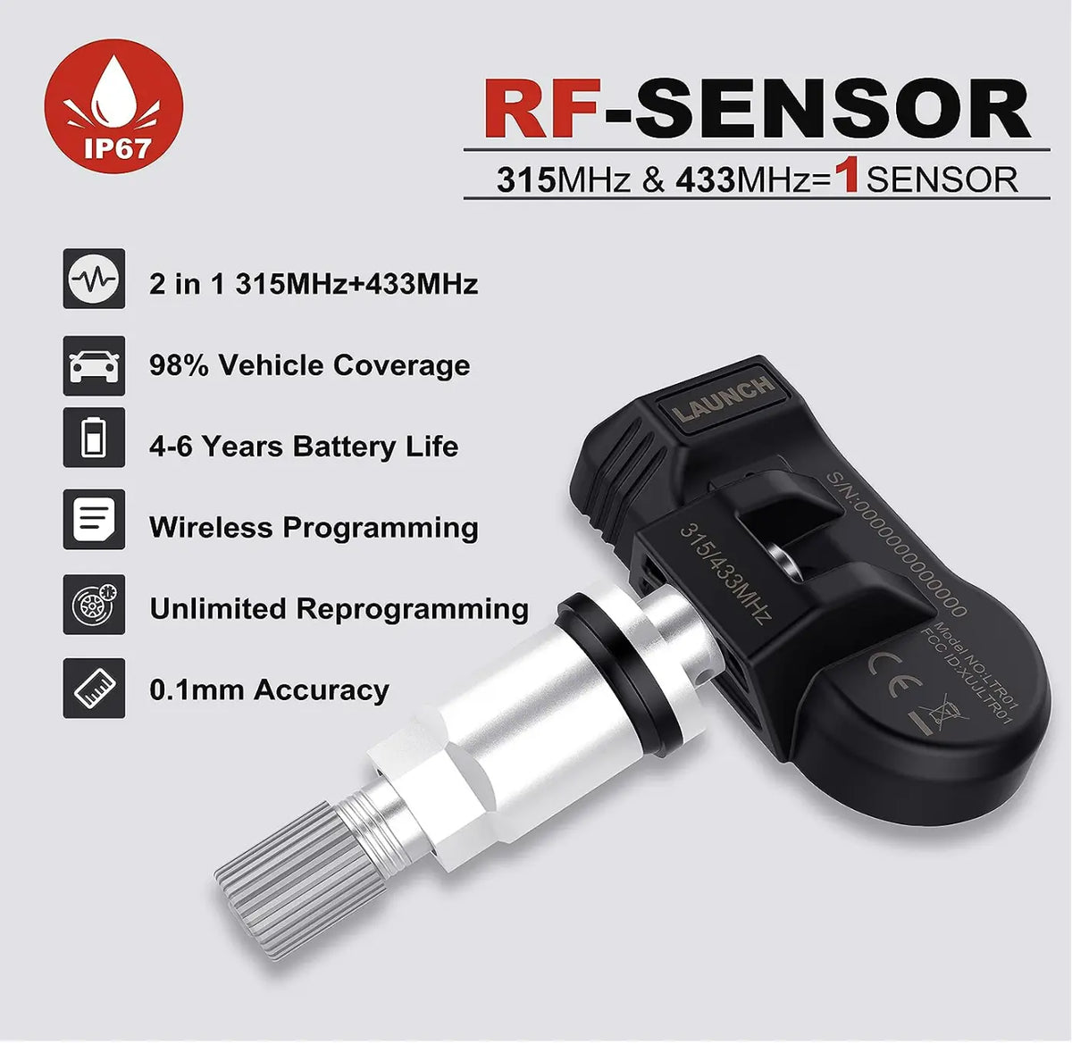 LAUNCH 2 IN 1 UNIVERSAL TPMS REPLACEMENT SENSOR 315MHZ & 433MHZ - FairTools