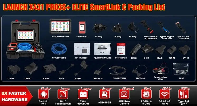 LAUNCH X431 PRO3S+ Elite 10.1" Bi-Directional Full System Diagnostic Scan Tool Launch