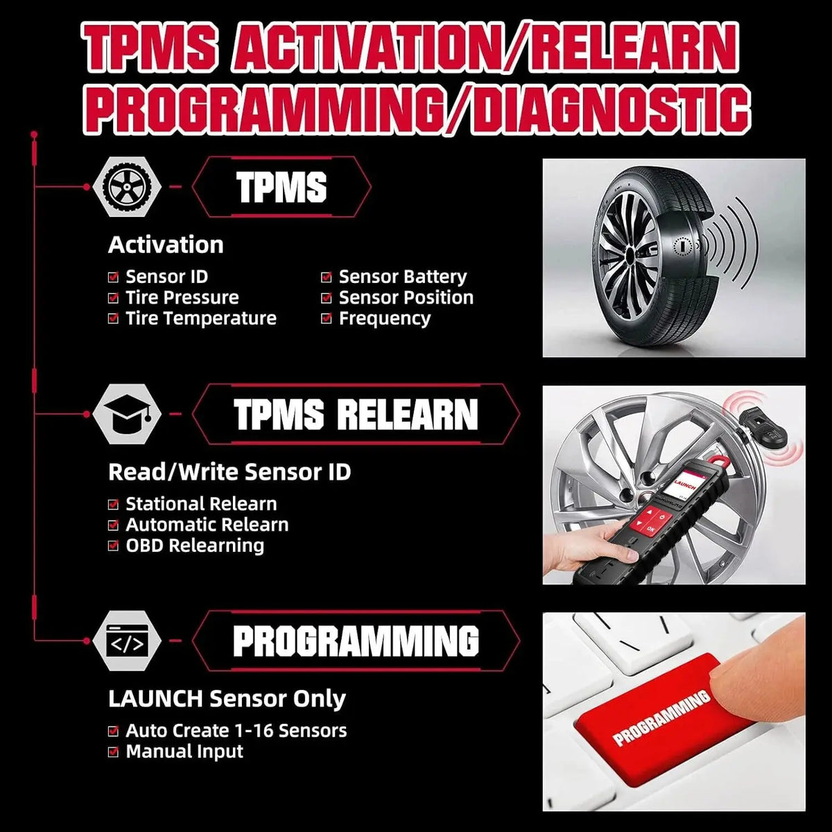 LAUNCH X431 TSGUN i-TPMS Handheld Car Tire Pressure Monitoring Tool Launch