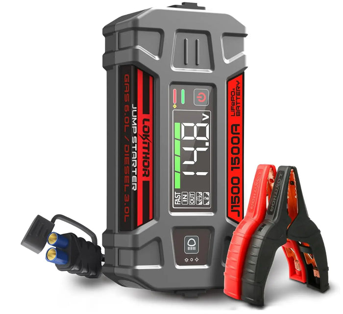 LOKITHOR J1500 Jump Starter 1500A 12V Car Starter (LiFePO4-Tech) for Upto 7L Gas and 4.5L Diesel Engines with 60W Two-Way Fast Charging, Safe and Portable Battery Booster Pack FairTools