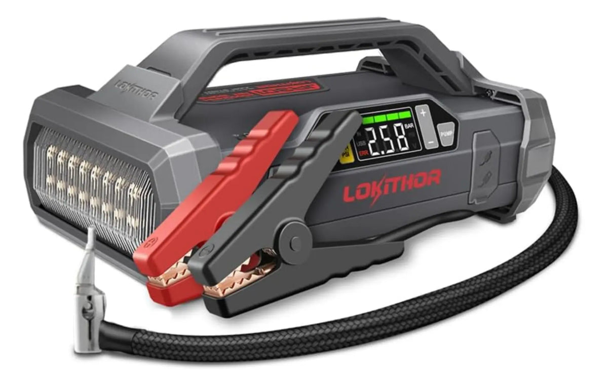 LOKITHOR JA301 Jump Starter with Air Compressor, 2000Amp 12V Portable Car Battery Booster Pack for Upto 8.0L Gas or 6.0L Diesel, 150 PSI Tire Inflator with Digital Screen, 30 Months Ultra-Long Standby Lokithor