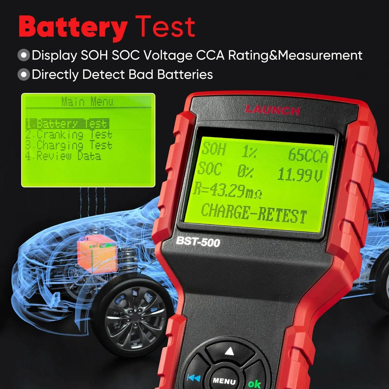 LAUNCH BST-500 Auto Testeur De Batterie 12V 24V Testeur De Charge De  Batterie