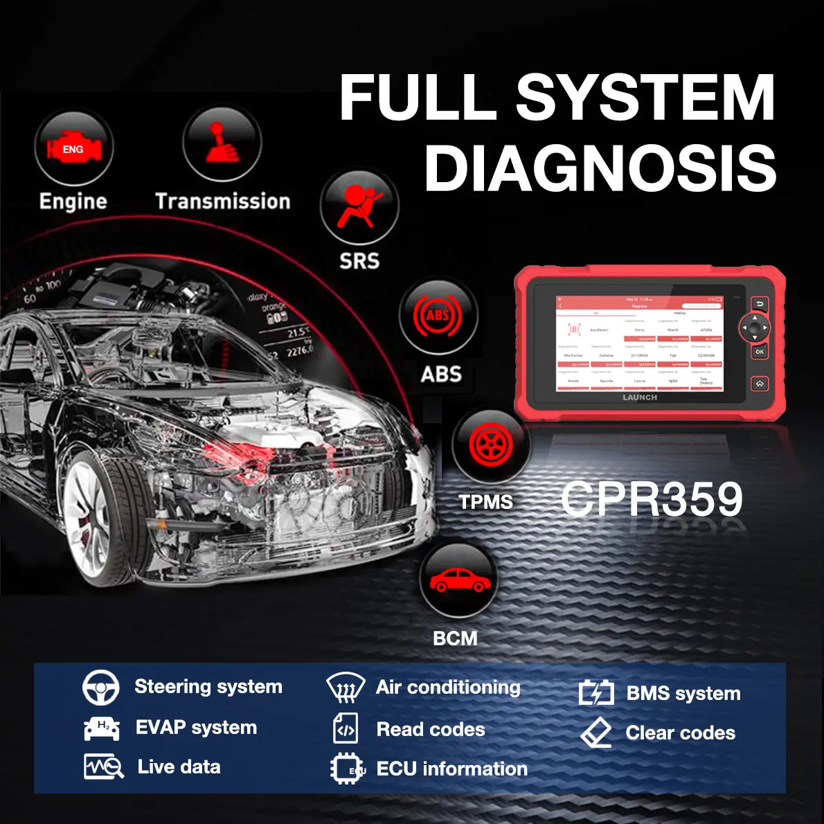 Launch CRP359 Professional Car Code Reader OBD2 Car Scan Tool - FairTools