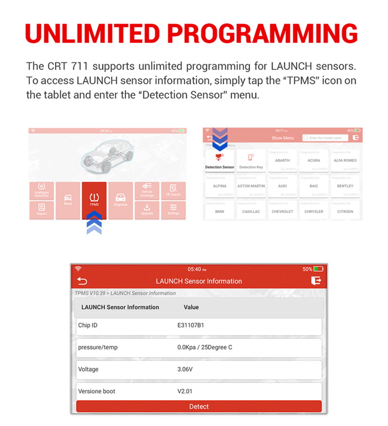 Launch CRT711 TPMS Relearn Programming Scanner FairTools
