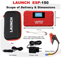 Launch ESP-150 Car Jump Starter Portable Car Battery Booster with LED Light Bulb and Jumper Cable 500A 15,000mAh - FairTools