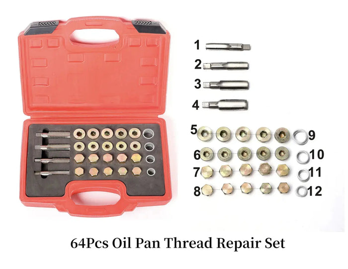 Oil drain sump plug differential gear box damaged thread repair kit 64pcs - FairTools