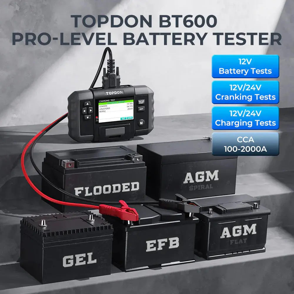 TOPDON BT600 12V 24V Battery Tester Analyzer for Car Heavy Duty Truck w/ Printer Topdon