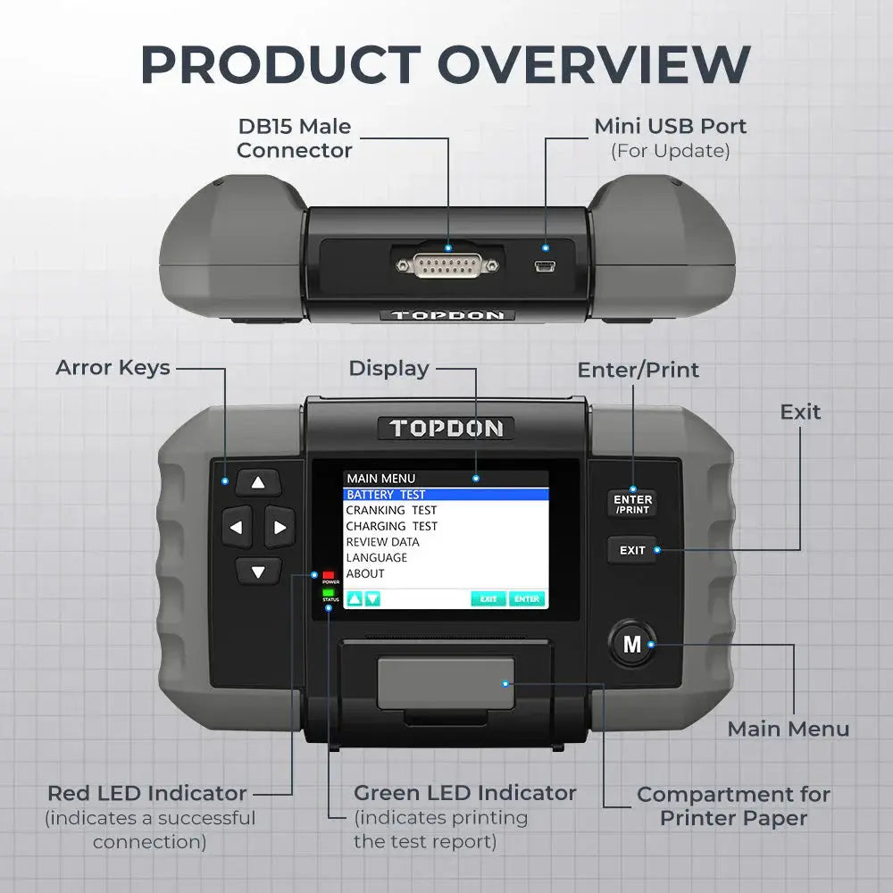 TOPDON BT600 12V 24V Battery Tester Analyzer for Car Heavy Duty Truck w/ Printer Topdon