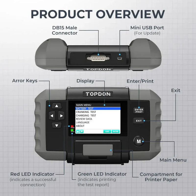 TOPDON BT600 12V 24V Battery Tester Analyzer for Car Heavy Duty Truck w/ Printer Topdon