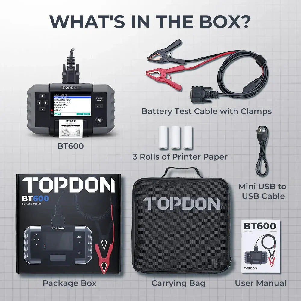 TOPDON BT600 12V 24V Battery Tester Analyzer for Car Heavy Duty Truck w/ Printer Topdon