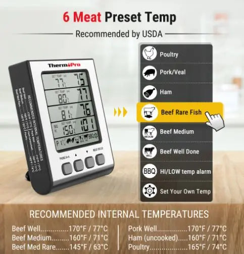 ThermoPro TP17H Kitchen Cooking Digital Meat Thermometer With 4 Probes - FairTools ThermoPro TP17H Kitchen Cooking Digital Meat Thermometer With 4 Probes