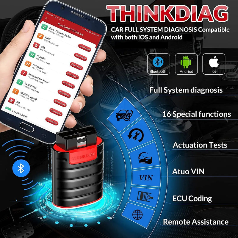 THINKCAR THINKDIAG Mini obd2 Bluetooth Scanner All Cars Full System Diagnose  Lifetime Free Auto Diagnostic Tool Read/Clear Error