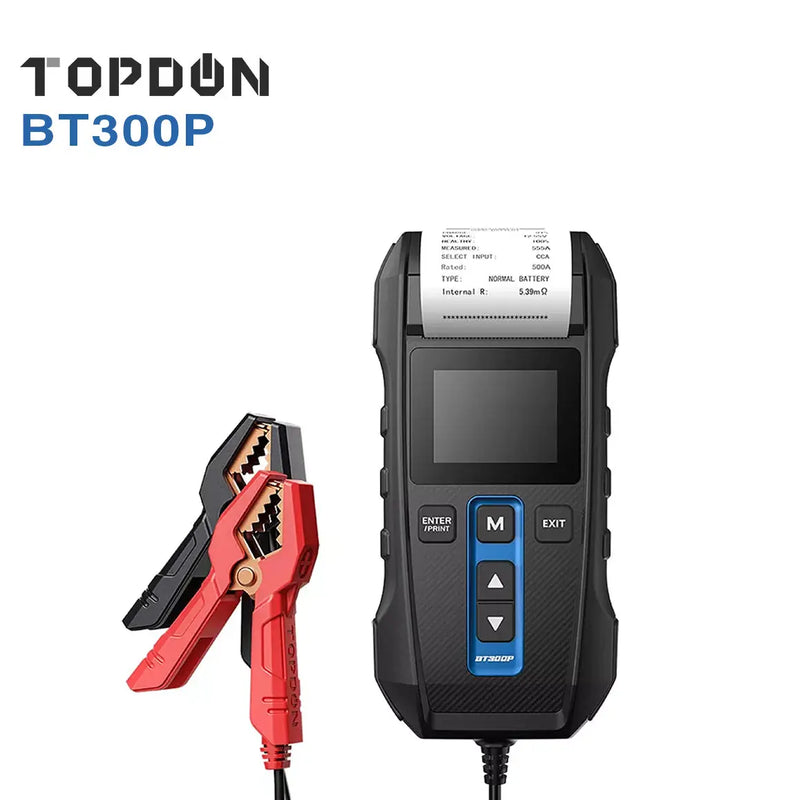 Topdon BT300P Car Battery Tester 12V 24V with Built-in Printer Spark Free Metal Clamps Topdon