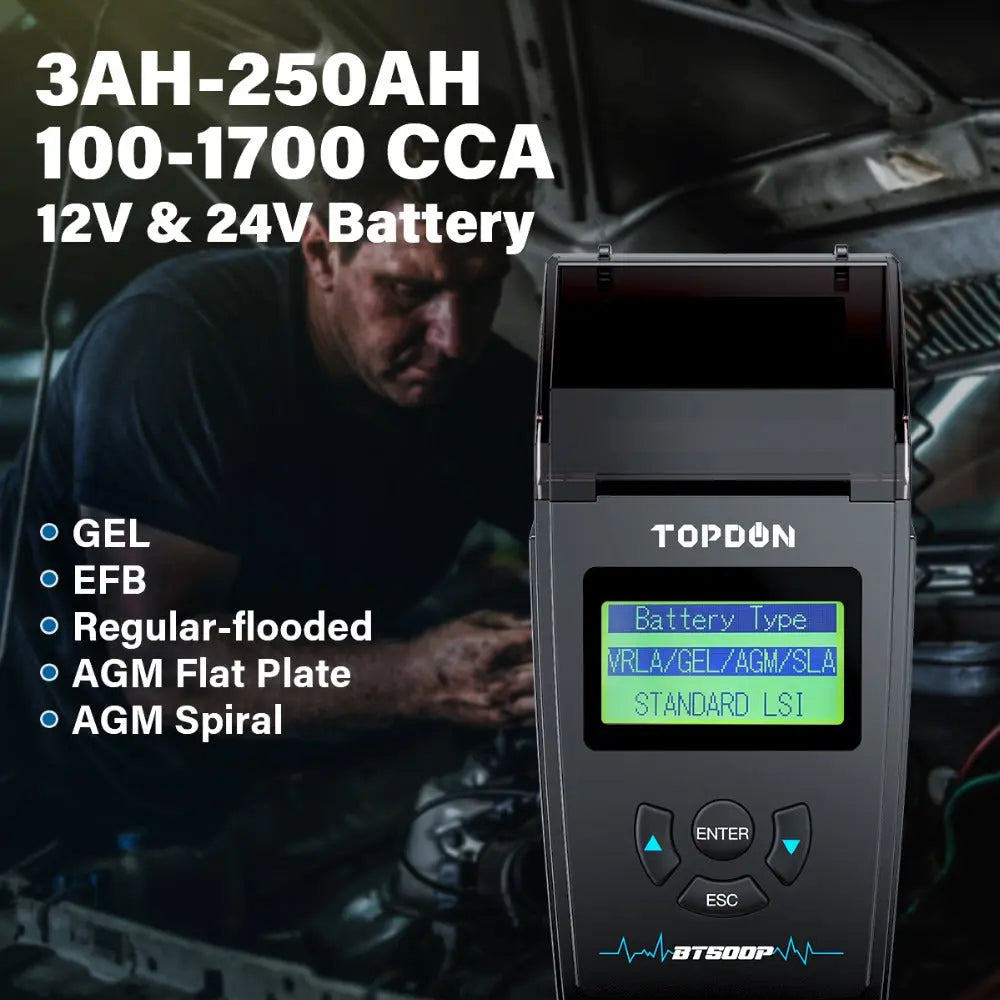 Topdon BT500P Battery Tester Battery Load Test Charging Test Cranking Test for 12V/24V Topdon