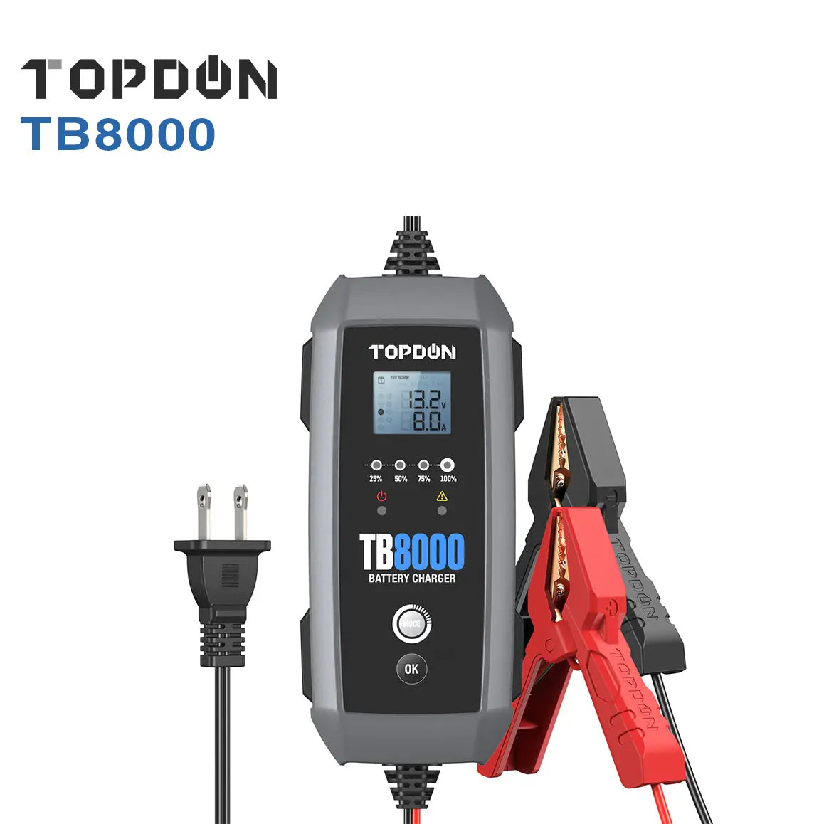 Topdon TB8000 Intelligent Pulse Agm, Wet, Gel, 12 Volt 6v-12v, 8a-3a Battery Charger Topdon