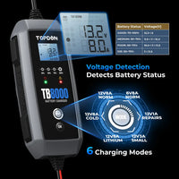 Topdon TB8000 Intelligent Pulse Agm, Wet, Gel, 12 Volt 6v-12v, 8a-3a Battery Charger Topdon