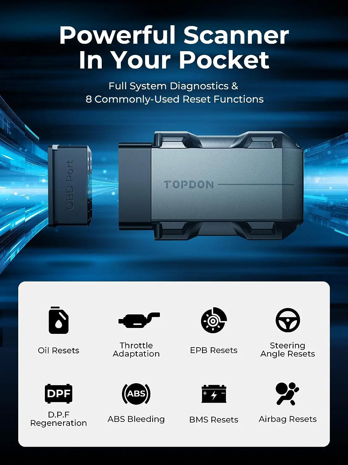 TOPDON TopScan Portable OBD2 Scanner Code Reader Full Systems Diagnostic  Tool