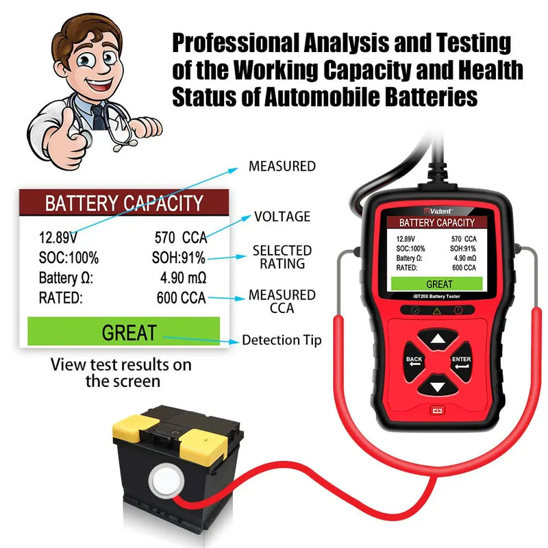 Vident iBT200 Tester, 12V Car Battery Tester, 24V Battery Load Tester Vident