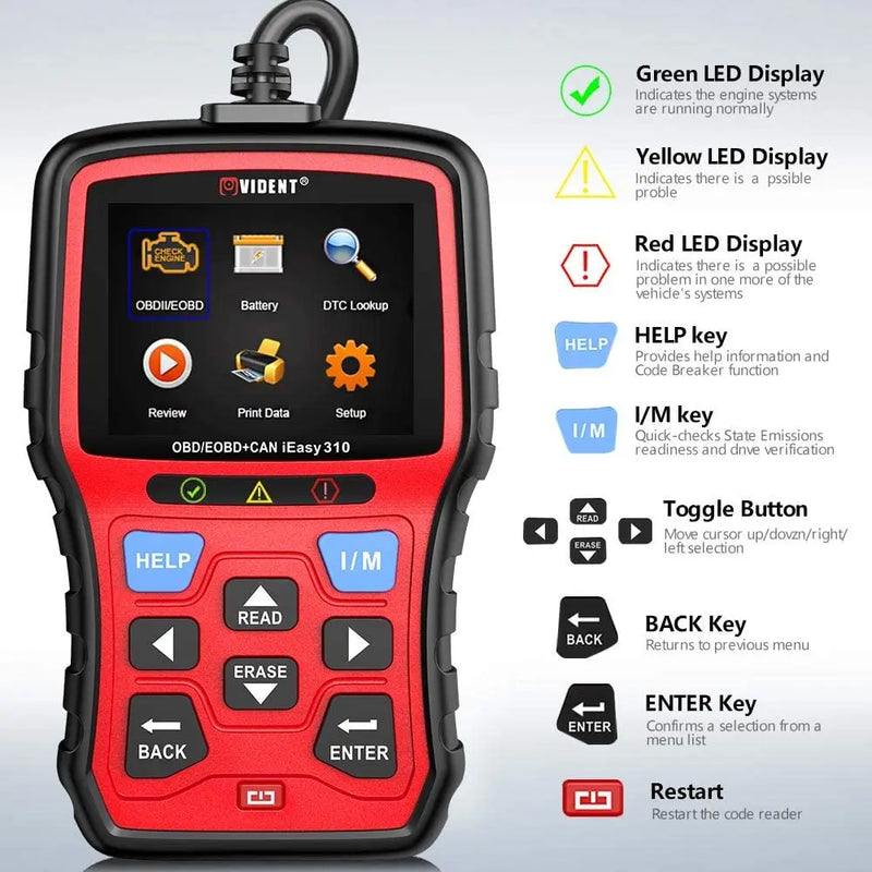 Vident iEasy310 OBD2 Scanner Code Reader Scan Tool with Battery Test Vident