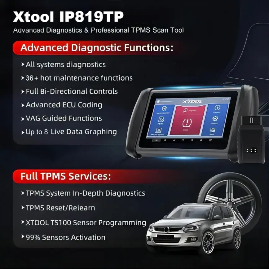 XTOOL IP819TP Car Diagnostic Scan tool, Key Coding, TPMS Tool